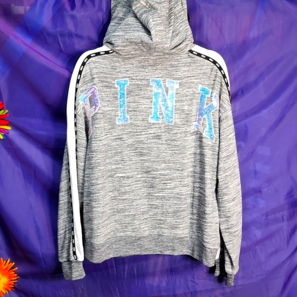 VS PINK - Gray and White Iridescent Bling Hoodie - Size Large
